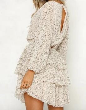 polka dot dress women white backless mini party dresses long sleeve